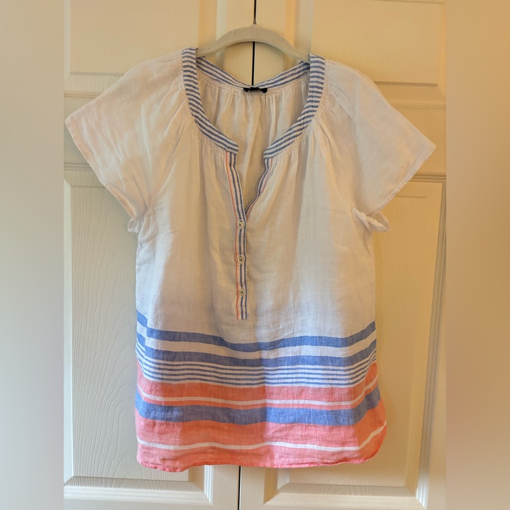 Talbots White and Blue Striped Top Size Medium Petite
